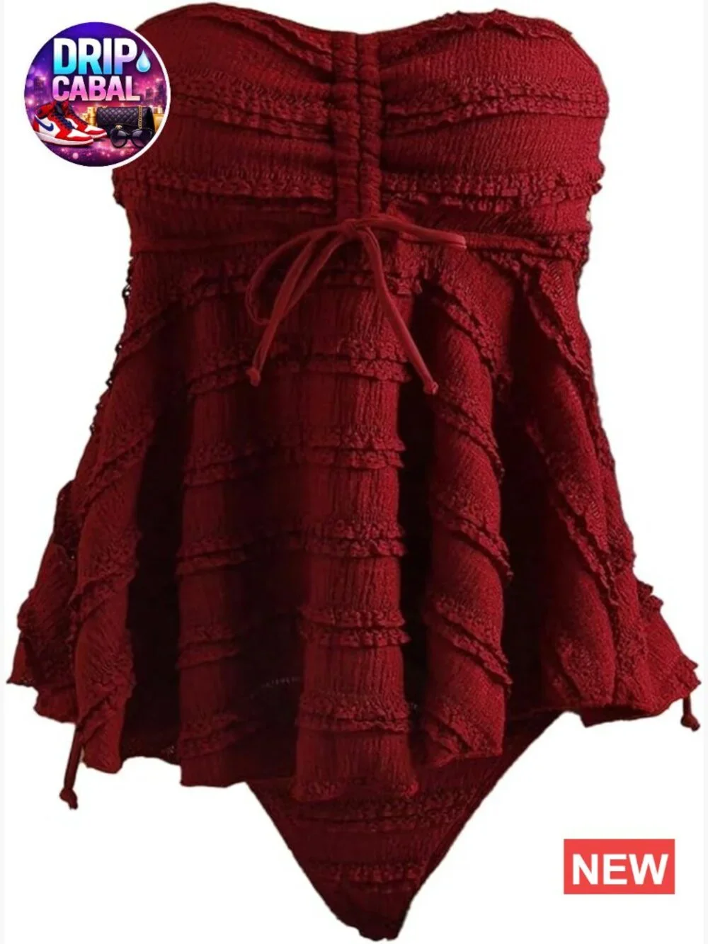 2 Piece Bandeau Tankini Swimsuits Ruffle Tiered Babydoll Tops with Panty